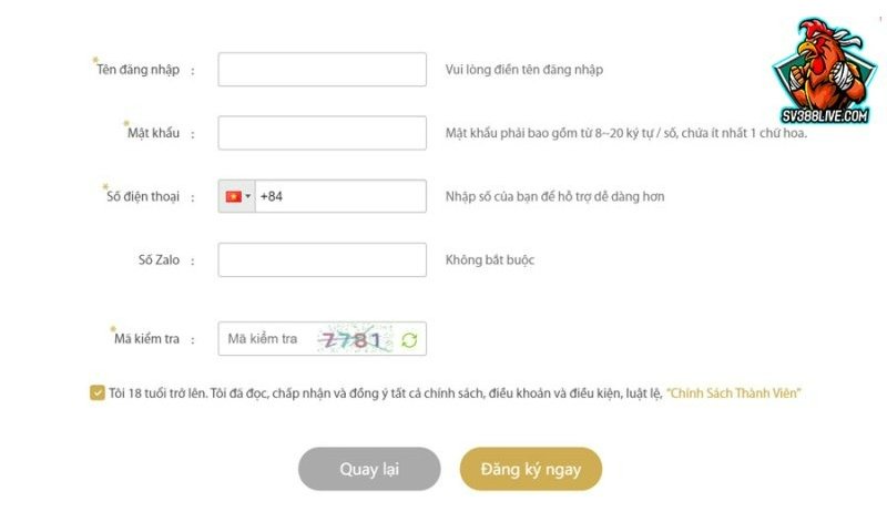 Các bước đăng ký tài khoản sv388